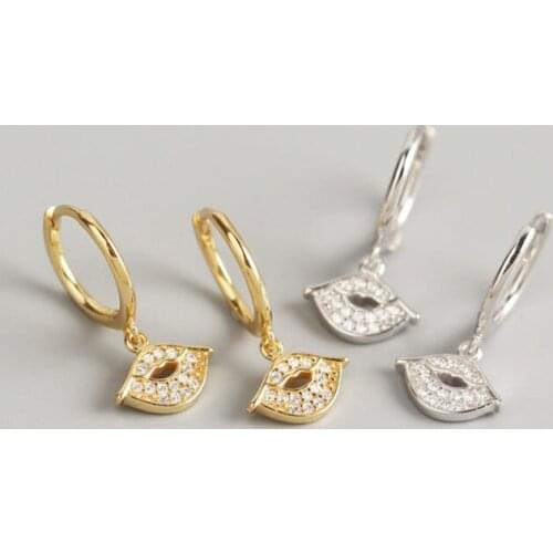 WTLTC Delicate Personality Rhinestones Mouth Hoop Earrings 925 Sterling Sliver Lips Earrings for Women 2020 Small Earrings Hoops