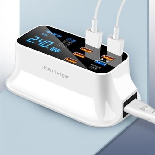 Quick Charge 3.0 Smart USB Type-C Charger Led Display Fast Charging Power Adapter Desktop Strip Charger Family Charger Station