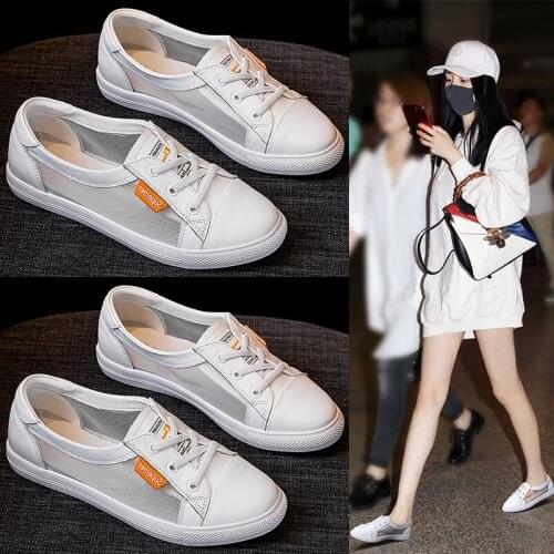 Womens New Mesh Vulcanize Sneakers Flats White Soft and Comfortable Fashion Lace-Up Casual Female Shoes