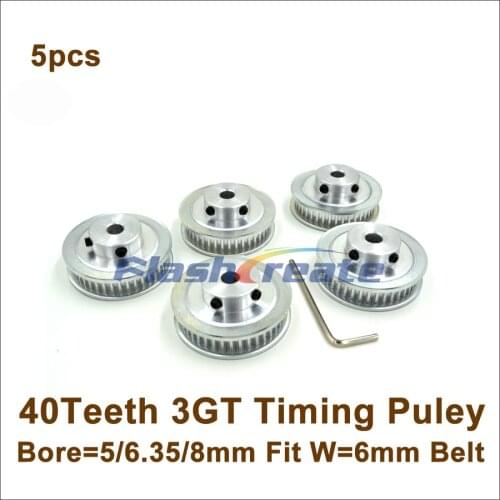 5pcs 40 Teeth GT3 Timing pulley Bore 5/6.35/8mm Fit 3GT Timing Belt W=6mm 3D Printer Parts 40Teeth 40T 3GT Timing Belt Pulley