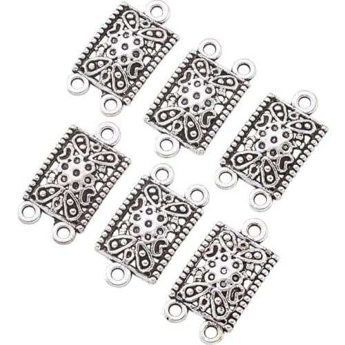 PandaHall 20pc 23x12.5x3mm Tibetan Style Chandelier Components Links Rectangle Antique Silver Color Lead Free and Cadmium Free