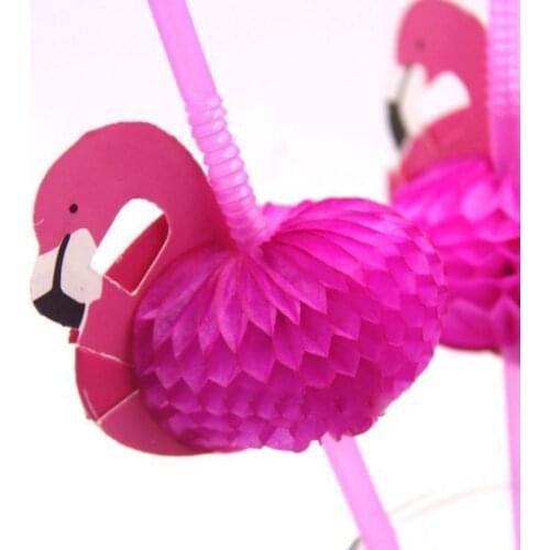 50Pcs 3D Bendable Flamingo Cocktail Drinking Straws Hawaiian Wedding Birthday Party Supplies adult kids pink Paper Straw