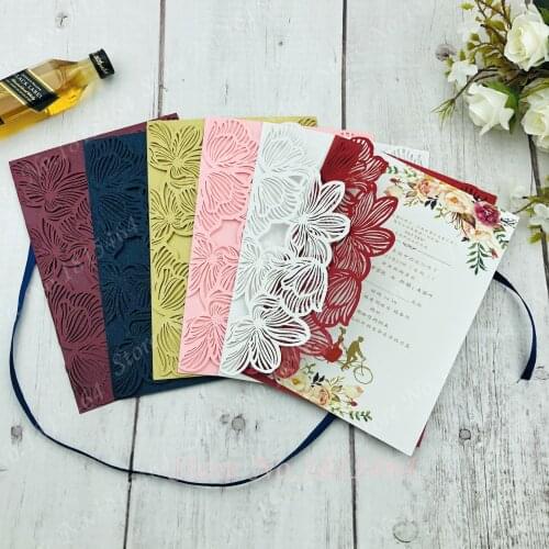 50pc Blue White Elegant Laser Cut Wedding Invitation Cards Greeting Card Customize Business With RSVP Cards Decor Party Supplies