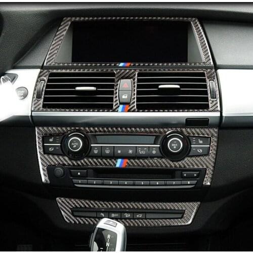 Car Console Navigation Frame AC CD Panel Trim Decorative Cover Stickers For BMW X5 X6 E70 E71 Carbon Fiber Interior Accessories