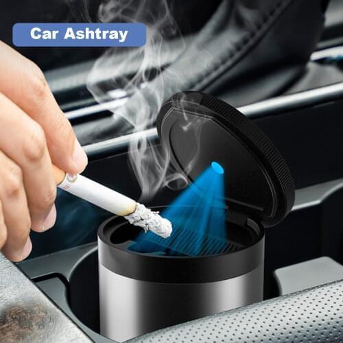 Car Ashtray LED Light Alloy Ash Tray Aluminum Cup Portable Smokeless Auto Ashtray Flame Retardant Cigarette Holder Box