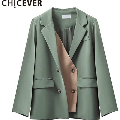 CHICEVER Green Casual Patchwork Blazer For Women Notched Collar Long Sleeve Loose Large Size Blazer Female 2021 Spring Clothing