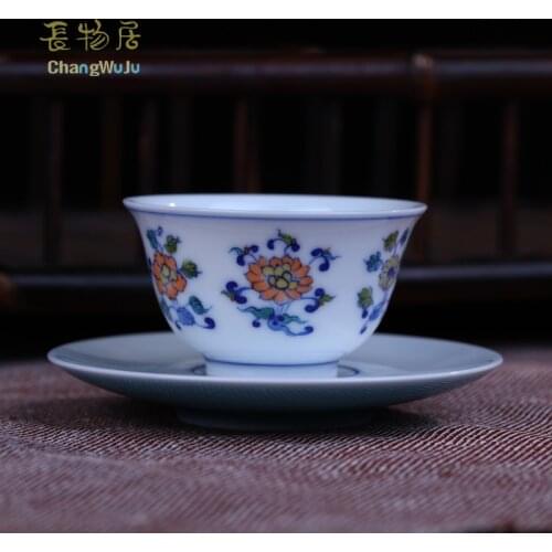 Changwuju in Jingdezheng Cups Saucers handmade Kung Fu tea cup ware hand painted by Jinhongxia tea bowl with saucer for host use