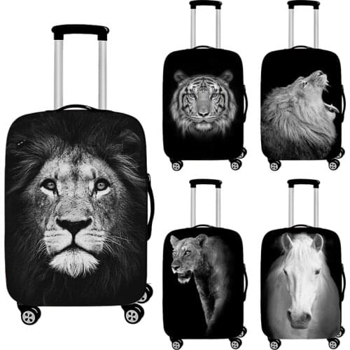 Black White Animals Luggage Cover Lions Tigers Horses Pattern 18-32 Inch Suitcase Covers High Elastic Travel Trolley Case Cover