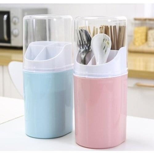 4 Compartment Plastic Kitchen Utensil Holder with Cover Flatware Chopsticks Holder Cutlery Utensil Crock Organizer ZM804
