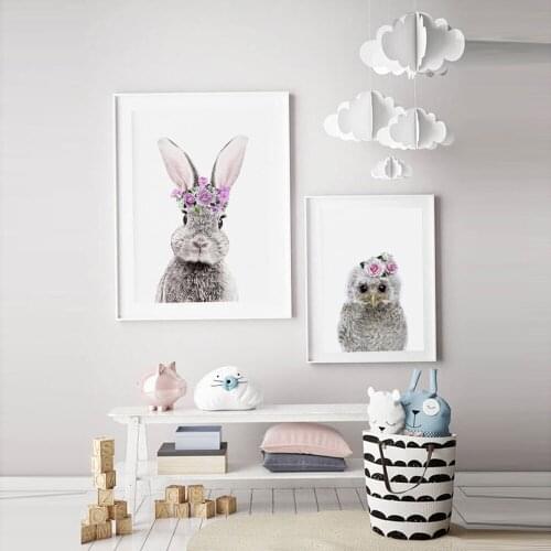 Rabbit Owl Animal Posters and Prints Canvas Art Painting Wall Art Nursery Decorative Picture Nordic Style Kids Decoration