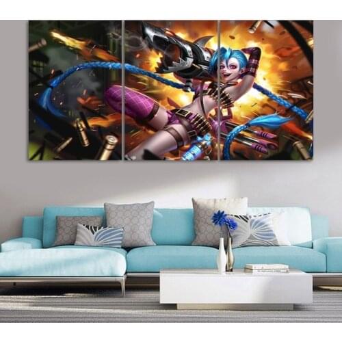 3 Pieces LOL Adc Jinx Canvas Painting Printed Game Character Wall Art Pictures for Living Room Home Decoration Poster