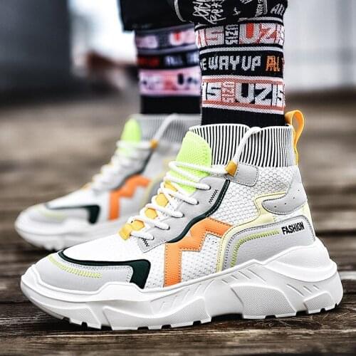 New Men High Top Chunky Sneakers Trending Fashion Casual Designer Breathable Shoes Mens Sock Trainers 2021 Zapatillas De Deporte