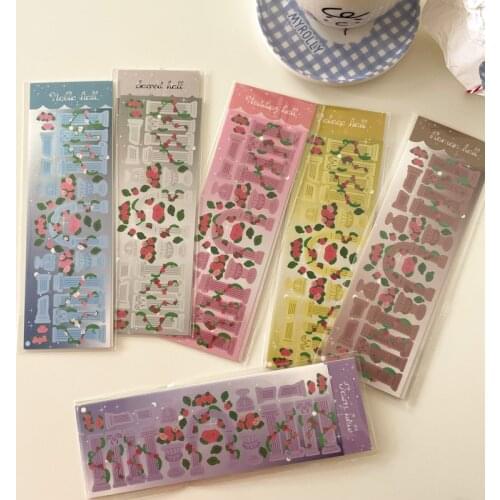 Cute Laser Rose Flower Column Decorative Stickers DIY Scrapbooking Diary Photo Album Collage Kawaii Stationery Sticker