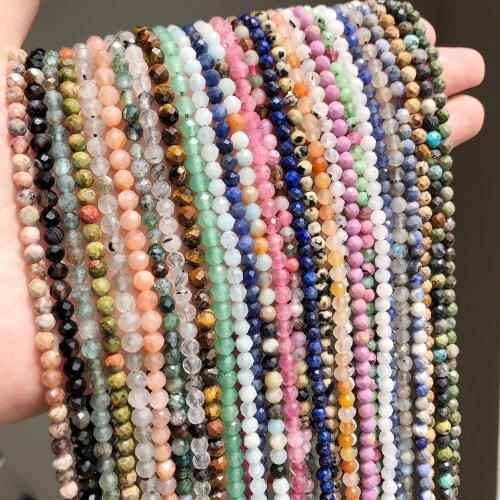 Natural Faceted 2/3/4mm Sunstone Labradorite Jaspers Agates Tiger Eye Crastal Stone Beads For DIY Jewelry Making Bracelet 15inch