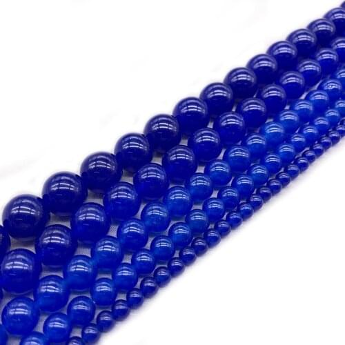 Natural Stone Dark Blue Chalcedony Smooth Round Loose Spacer Beads For Jewelry Making Diy Bracelet Strand 15"