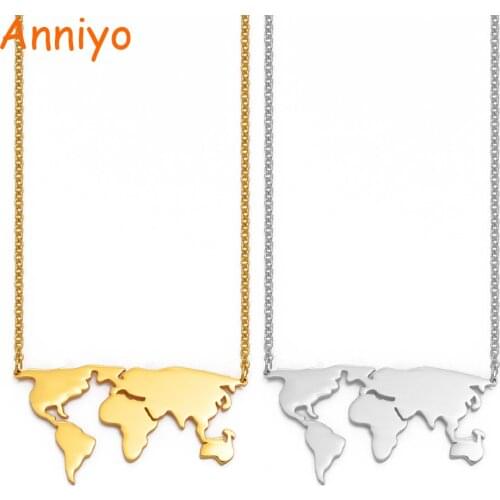 Anniyo Globe World Map Necklace Stainless Steel Earth Day Gift For Best Gift Gold Color Worldwide Maps Jewelry #042121