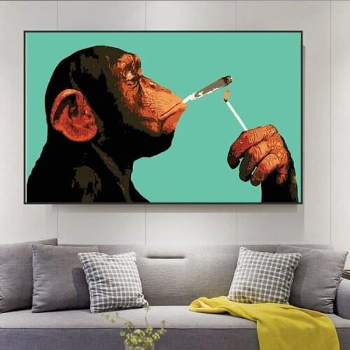 Posters and Prints Cartoon Smoking Orangutan Monkey Canvas Painting Wall Art Pictures for Living Room Home Decoration Cuadros
