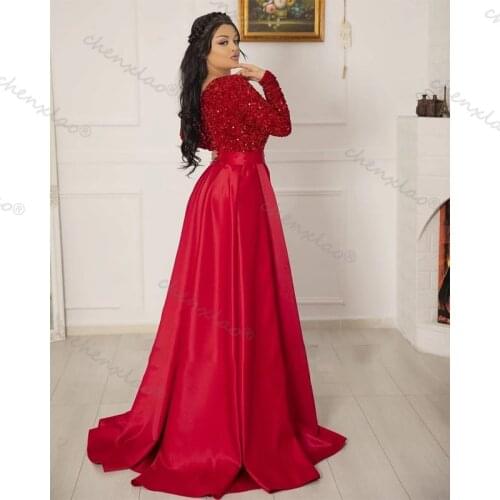 Chenxiao Real Sequin Evening Dresses Deep V Neck Mermaid Puffy Full Sleeve Ankle Length Saudi Arabia Charming Gowns