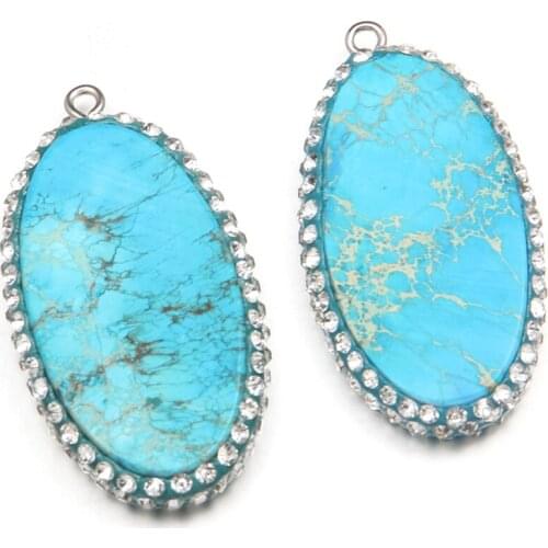 Natural Stone Pendants Charms Egg Shape With Blue Emperor Stone for Jewelry Making DIY Necklace Accessories 22x40mm
