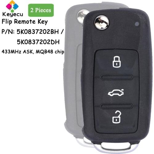KEYECU 2PCS MQB 5K0837202BH 5K0837202DH Flip Remote Car Key for VW Caddy Transporter Beetle Jetta Sharan Scirocco Polo Tiguan