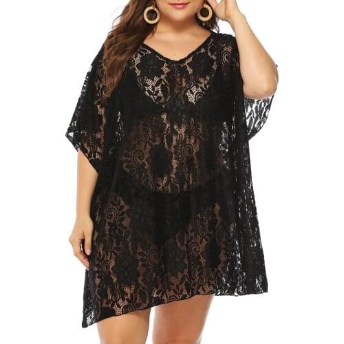 Plus Size Women Loose Beach Dress Tunic Perspective Bikini Cover Up Vestidos Swimsuit Summer Beachwear Swimwear Sexy Mini Dress