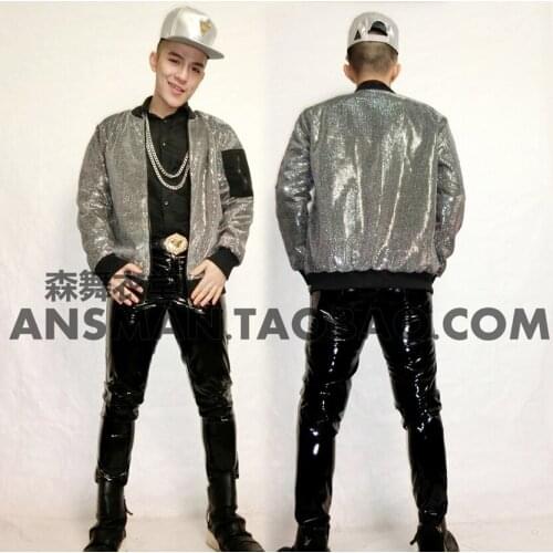 S-5xl New 2020 Men Slim Fashion Dj Singer Silver Jacket Coat Sequin Costumes Male Plus Size Clothing Personality Costume