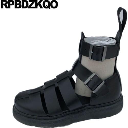 Men gladiator sandals summer big size shoes high quality genuine leather designer 45 strap roman native closed toe large black