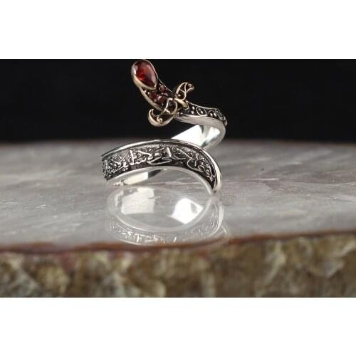 Sword Zulfikar Ring Sterling Silver Thumb Ring with Ruby Stone Silver Men Ring Silver Women Ring Gifts for Friend Made in Turkey