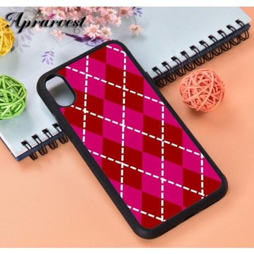 Aprarvest Argyle Pattern Red And Pink Silicone Rubber Phone Case Cover For iPhone 6 6S 7 8 PLUS X XS XR 11 12 MINI PRO MAX