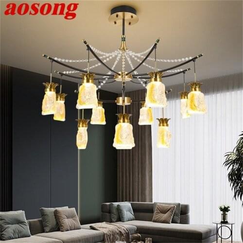 AOSONG Pendant Light Contemporary Luxury Brass LED Crystal Lamp Fixtures For Home Living Room Decoration