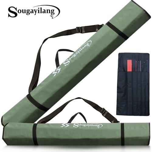 Sougayilang 130cm Fishing Rod Bag Canvas Rod Case Organizer Pole Storage Bag Fishing Rod and Reel Carrier Organizer for Travel
