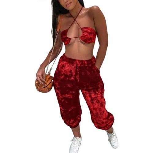 Streetwear Cool Girl Matching Sets Women 2021 Sleeveless Sexy Backless Halter Top And Bandage Trousers Pants Two Piece Outfits
