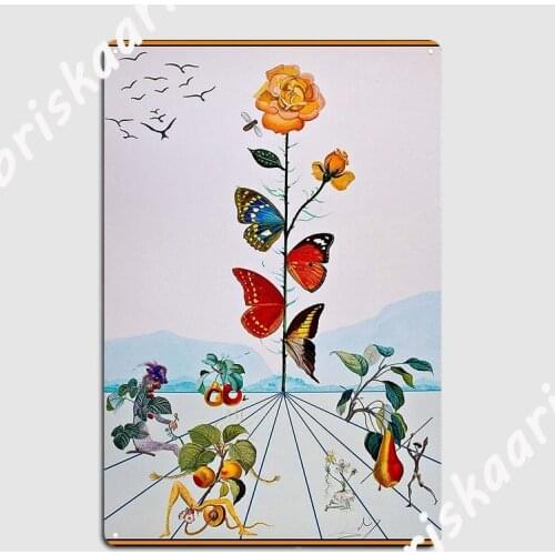 Butterfly Rose Vintage Abstract Dali Painting Print Metal Sign Mural Painting Décor Cinema Garage Designing Tin sign Poster