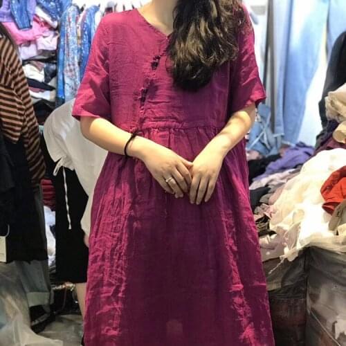 Shopkeeper recommends waist pleated sweet ramie dress