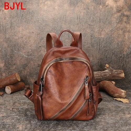 2020 large-capacity retro leather backpack womens bag handmade soft leather first layer cowhide casual school backpacks female