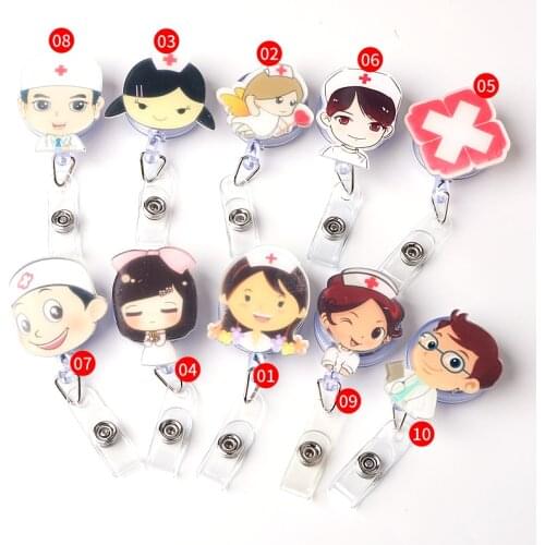 5Pc/set Retractable nurse Badge holder Clip id card holder cartoo Porta Badge Reel Name badge hospital Card/pass Holder id Badge