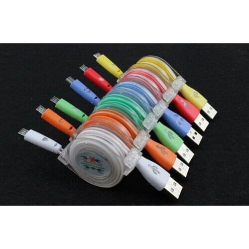 200pcs/lot LED Light Retractable Spring Micro USB cable Cord For Samsung Galaxy S6 S4 S3 /HTC/LG