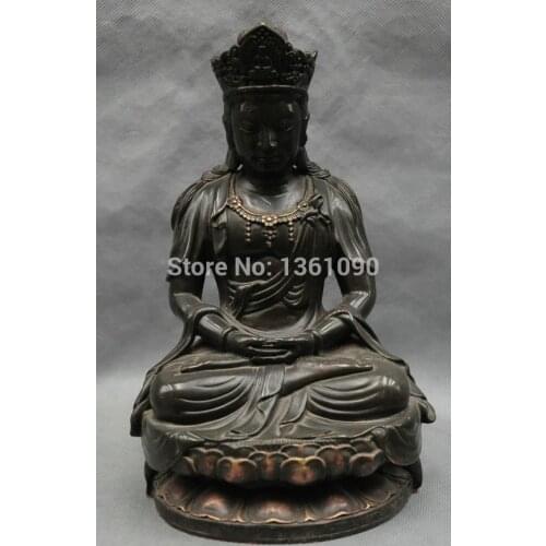 Xd 00459 8'' China Bronze Buddhism Guanyin Kwan-yin Sit Bodhisattva Statue Figurine