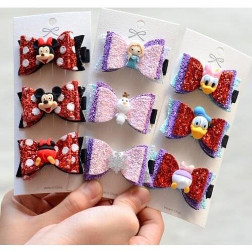 Disney girl cartoon hairpin Shiny bright pearl bowknot clip bangs hair clip hairpin doll hair accessories
