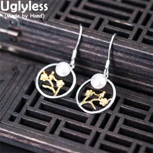Uglyless Window Grilles Oriental Charming Hollow Flowers Earrings for Women Natural Pearls Brincos 925 Sterling Silver Jewelry