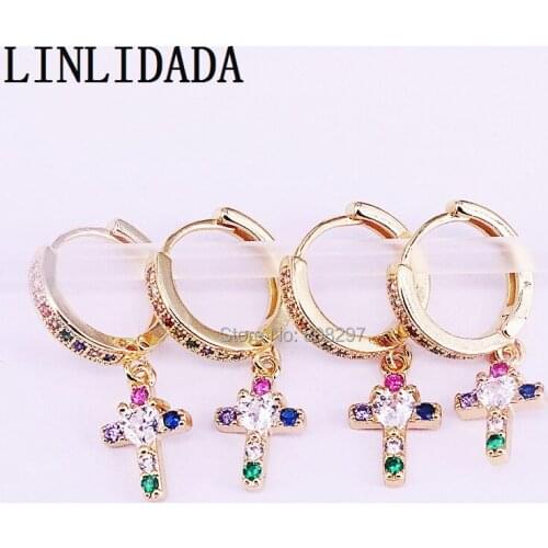 8Pair New Fashion Design Rainbow CZ Paved Cross Dangle Earrings for Women Wedding Party Jewelry