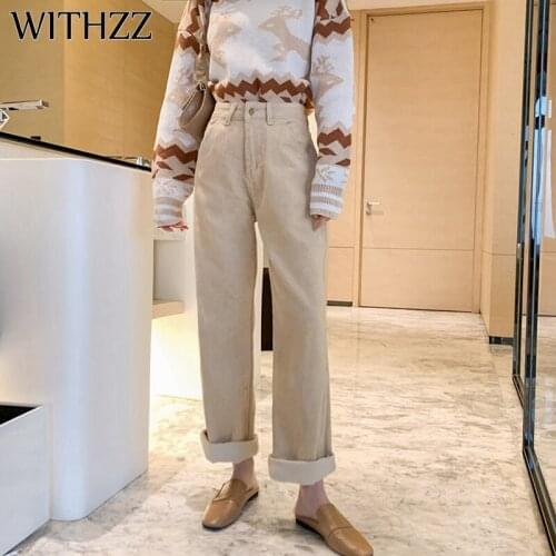 WITHZZ Autumn Winter Women Corduroy Trousers Straight Pants Female Loose Casual Pants