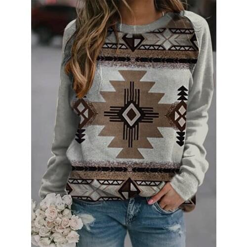 2021 Autumn Collection Women Clothing Tops Indie Folk Print Long Sleeve Sweatershirt