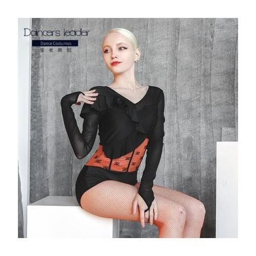 Women Latin Dance Bodysuit Long Sleeve Patchwork Latin Dancing Tops for Samba Tango Chacha Belly Performamnce