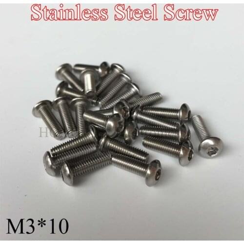 100pcs M3 Bolt A2-70 Button Head Socket Screw Bolt SUS304 Stainless Steel M3*10 mm Hex socket button head cap toy screw
