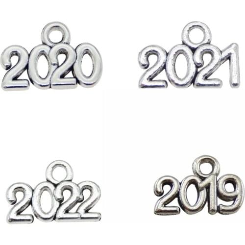 100pcs Wholesale 2020 2021 2022 Year Number Charms Alloy Silver Color Pendant For Bracelet Jewelry DIY Accessories Crafts Making