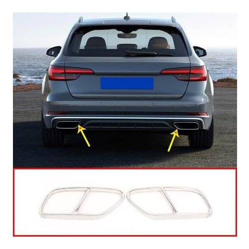 2pcs Chrome Stainless Steel Car Tail Throat Exhaust Pipe For Audi A4 B9 2019 Muffler Tip Accessories