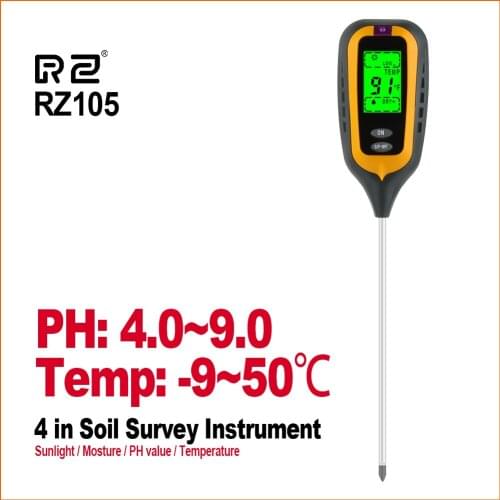 RZ 4 IN 1 Soil Tester Humidity Detector Digital PH Meter Soil Moisture Monitor Hygrometer Gardening Plant Lignt Sunlight Tester