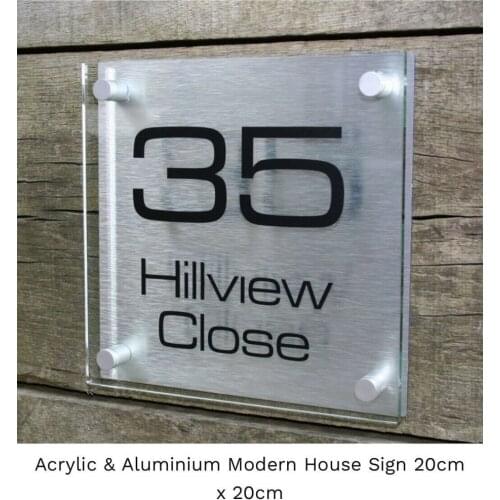 Customized Acrylic & Aluminium Modern House Sign Number Street Name High Quality Glass Effect