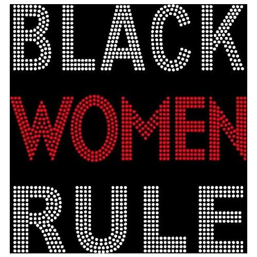 Free shipping Black Women Rule Bold (Red) Text Afro Rhinestone Transfer